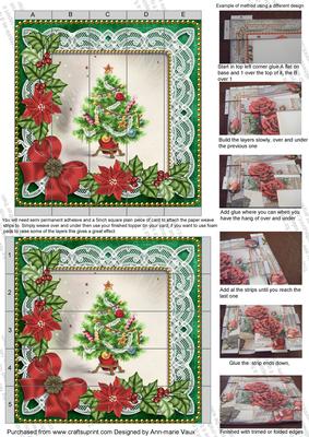 Elegant Tree Red Poinsettia Green 5in 3D Paper Weave Sheet