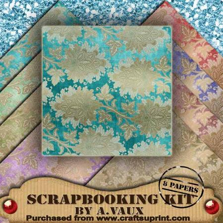 Gold Regal Floral Mid Tea 8 Scrapbooking Papers Kit