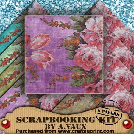 Mega Roses Coloured Mid Tea 8 Scrapbooking Papers Kit