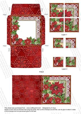 Red Poinsettias Mini Card Envelope Quad Stacker