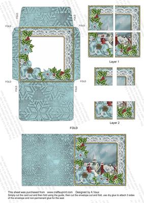 Rooftops Blue Poinsettia Mini Card Envelope Quad Stacker