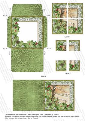 Winter Tale Green Poinsettia Mini Card Envelope Quad Stacker