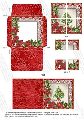 Elegant Tree Red Poinsettia Mini Card Envelope Quad Stacker