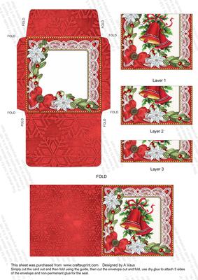 Christmas Bells Poinsettia Mini Card Envelope Bottom Stacker