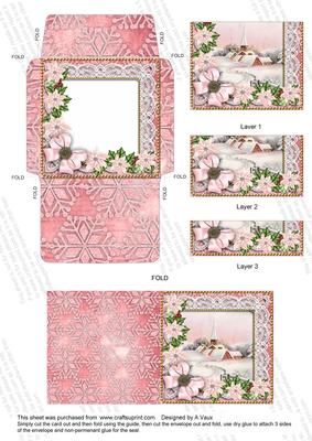 Pink Church Poinsettia Mini Card Envelope Bottom Stacker
