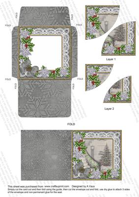 Grey Tree Silver Poinsettia Card Envelope Duo Stacker