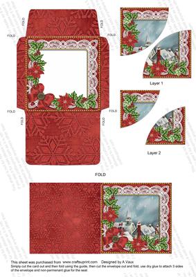Rooftops Red Poinsettia Mini Card Envelope Duo Stacker