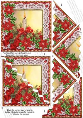 Candle Red Poinsettia 5in Wavy Triangle Stacker