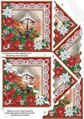 Lantern Red Poinsettia 5in Wavy Triangle Stacker