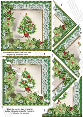 Elegant Tree Green Poinsettia 5in Wavy Triangle Stacker