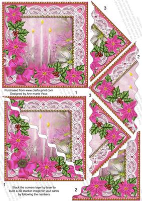 Pink Candles Poinsettia 5in Wavy Triangle Stacker