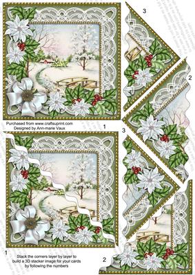 Pretty Snowscene Green Poinsettia 5in Wavy Triangle Stacker