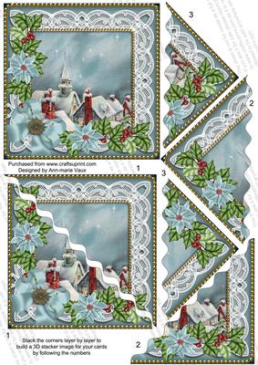 Rooftops Blue Poinsettia 5in Wavy Triangle Stacker