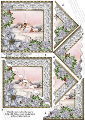 Snow Village Silver Poinsettia 5in Wavy Triangle Stacker