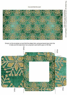 Gold Flake Green Teal Midi Card and Envelope Sheet