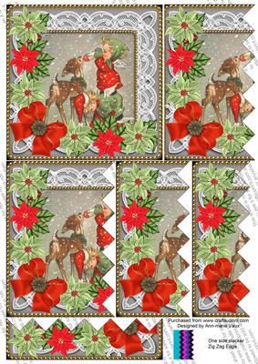 Feeding Reindeer Poinsettia 5in Zig Zag One Side Stacker