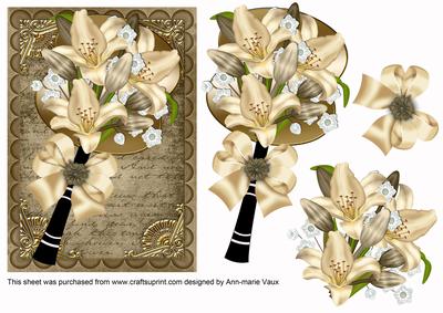 Cream Lily All Occasion Fan Decoupage Step by Step Sheet