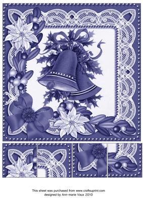 Christmas Bells Blue Tone Poinsettia 8in Picture Topper