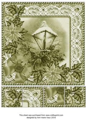 Christmas Lantern Olive Tone Poinsettia 8in Picture Topper