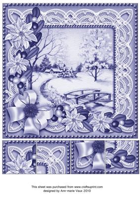 Pretty Snowscene Blue Tone Poinsettia 8in Picture Topper