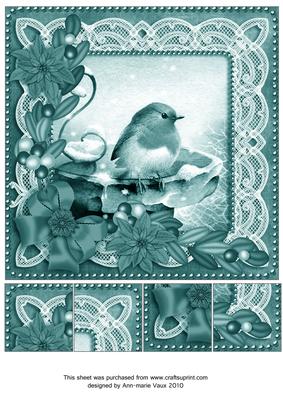 Robin 1 Teal Tone Poinsettia 8in Picture Topper