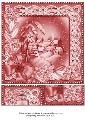 Snowy Village Red Tone Poinsettia 8in Picture Topper