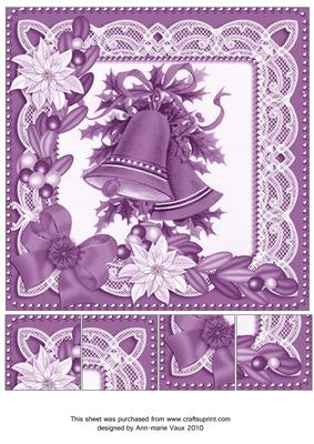 Christmas Bells Lilac Tone Poinsettia 8in Picture Topper