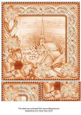Church Village Orange Tone Poinsettia 8in Picture Topper