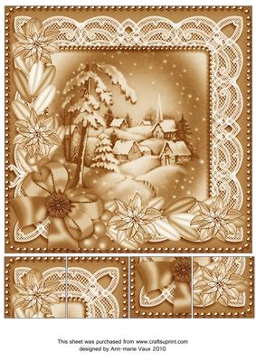Snowy Village Tea Tone Poinsettia 8in Picture Topper