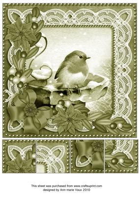 Robin 1 Olive Tone Poinsettia 8in Picture Topper