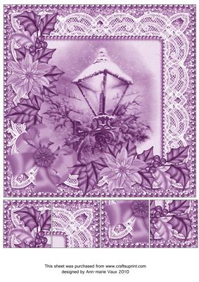 Christmas Lantern Lilac Tone Poinsettia 8in Picture Topper