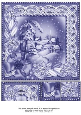 Snowy Village Blue Tone Poinsettia 8in Picture Topper
