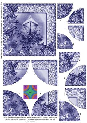 Christmas Lantern Blue Tone 5in Quad Round Corner Stacker