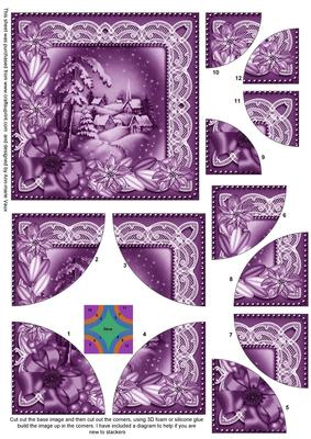 Snowy Village Purple Tone 5in Quad Round Corner Stacker