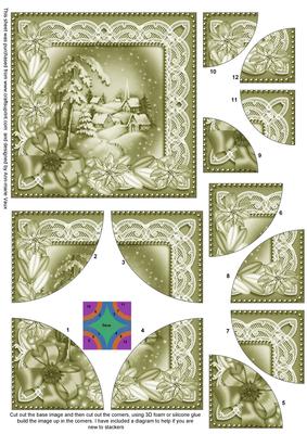 Snowy Village Olive Tone 5in Quad Round Corner Stacker