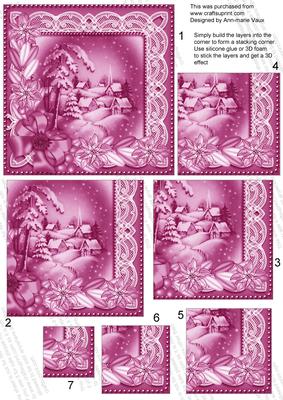 Snowy Village Cerise Tone 5in One Corner Stacker