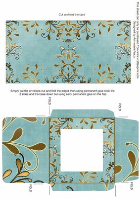Gold Swirl Teal Linen Midi Card and Envelope Sheet