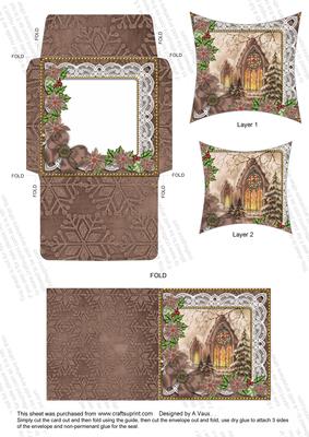 Church Window Poinsettia Mini Card Envelope Pointy Stacker