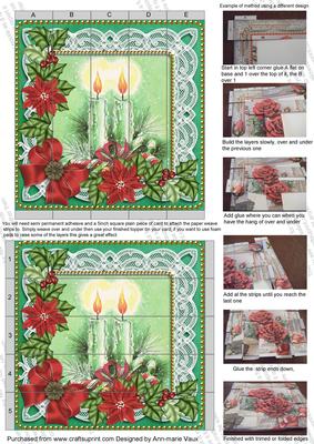 Candle Duo Red Poinsettia Green 5inch 3D Paper Weaving Sheet