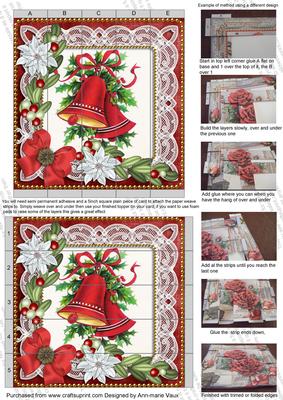 Christmas Bells Red Poinsettia 5inch 3D Paper Weaving Sheet