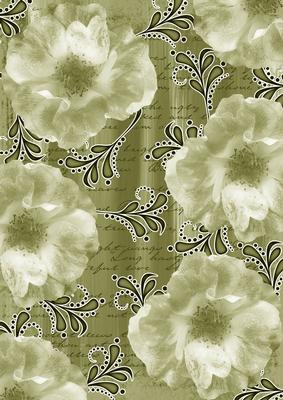 Olive Blossom Swirl Painted A4 Backing Paper