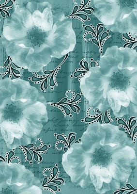 Dusky Teal Blossom Swirl Painted A4 Backing Paper