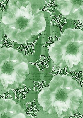 Mid Green Blossom Swirl Painted A4 Backing Paper