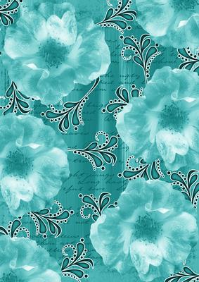 Teal Blossom Swirl Painted A4 Backing Paper