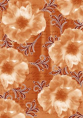 Burnt Orange Blossom Swirl Painted A4 Backing Paper
