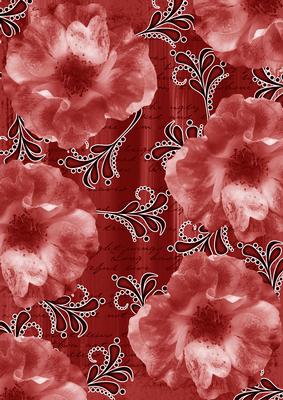 Dark Red Blossom Swirl Painted A4 Backing Paper