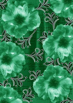 Dark Green Blossom Swirl Painted A4 Backing Paper