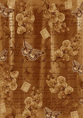 Vintage Tea Sweet Pea Painted Butterfly A4 Backing Paper