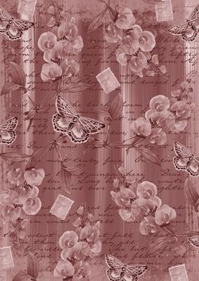 Dusky Pink Sweet Pea Painted Butterfly A4 Backing Paper