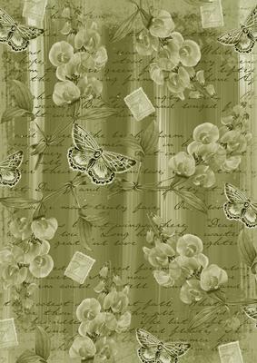 Olive Sweet Pea Painted Butterfly A4 Backing Paper